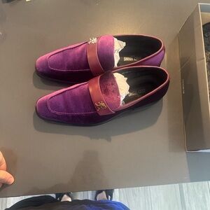 Stacy Adams Purple Velvet Loafers with Gold Detail